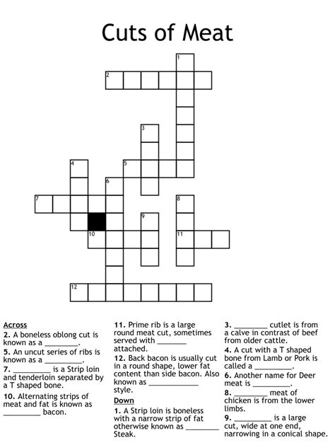 Budget beef cuts crossword clue - We found 8 answers for the crossword clue Beef cuts. A further 2 clues may be related. If you haven't solved the crossword clue Beef cuts yet try to search our Crossword Dictionary by entering the letters you already know! (Enter a dot for each missing letters, e.g. “P.ZZ..” will find “PUZZLE”.) Also look at the related clues for ...